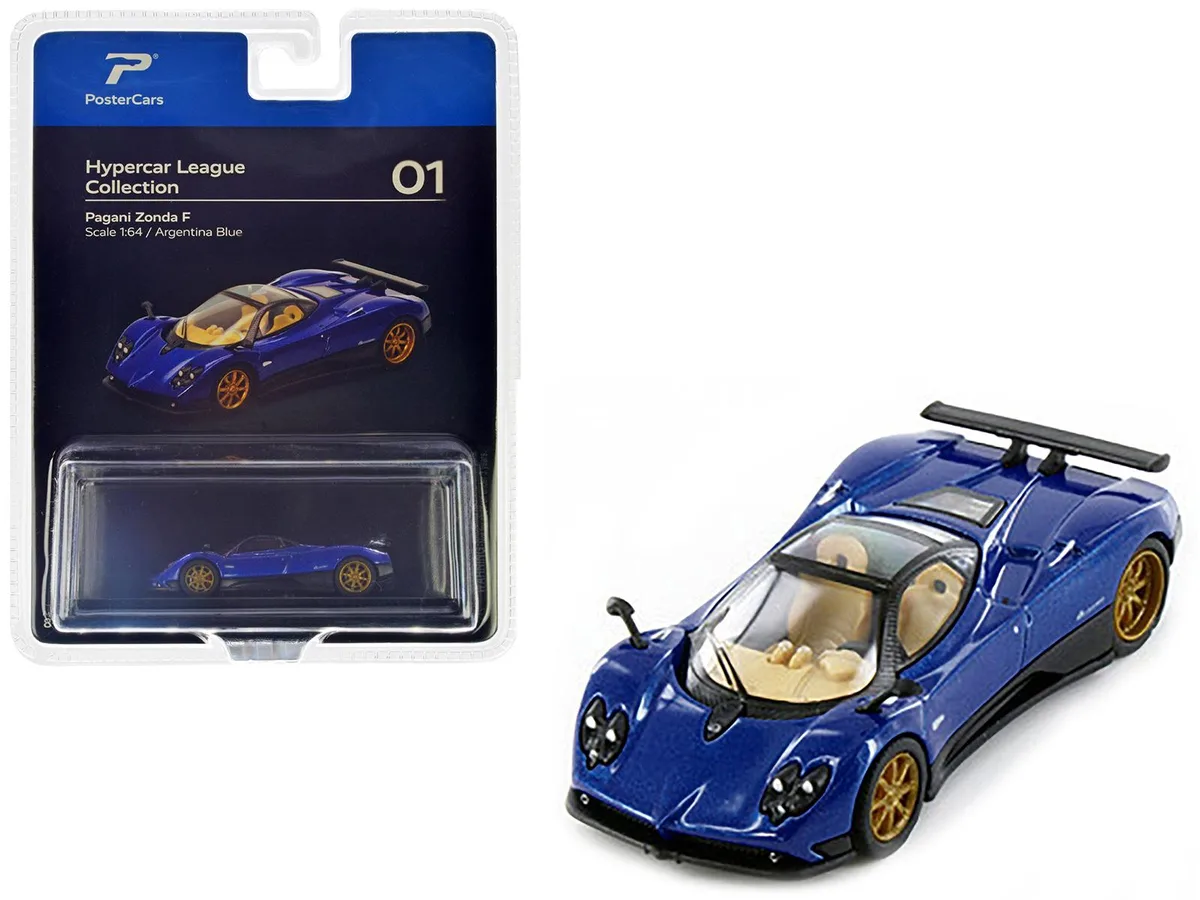 PosterCars PosterCars Pagani Zonda F Argentina Blue Metallic Hypercar League Collection 1/64 hobby collectible — product photo
