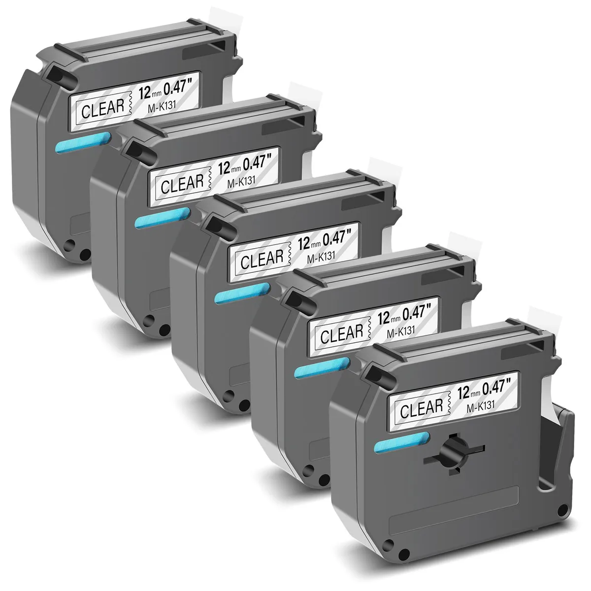 GREENCYCLE GREENCYCLE MK-131 Label Tape 12mm Black on Clear 5 Pack — product photo