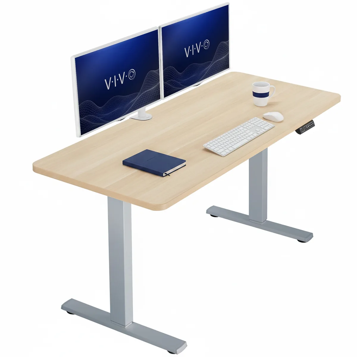 VIVO VIVO Electric 60 x 24 Stand Up Desk Light Wood Gray Frame — product photo