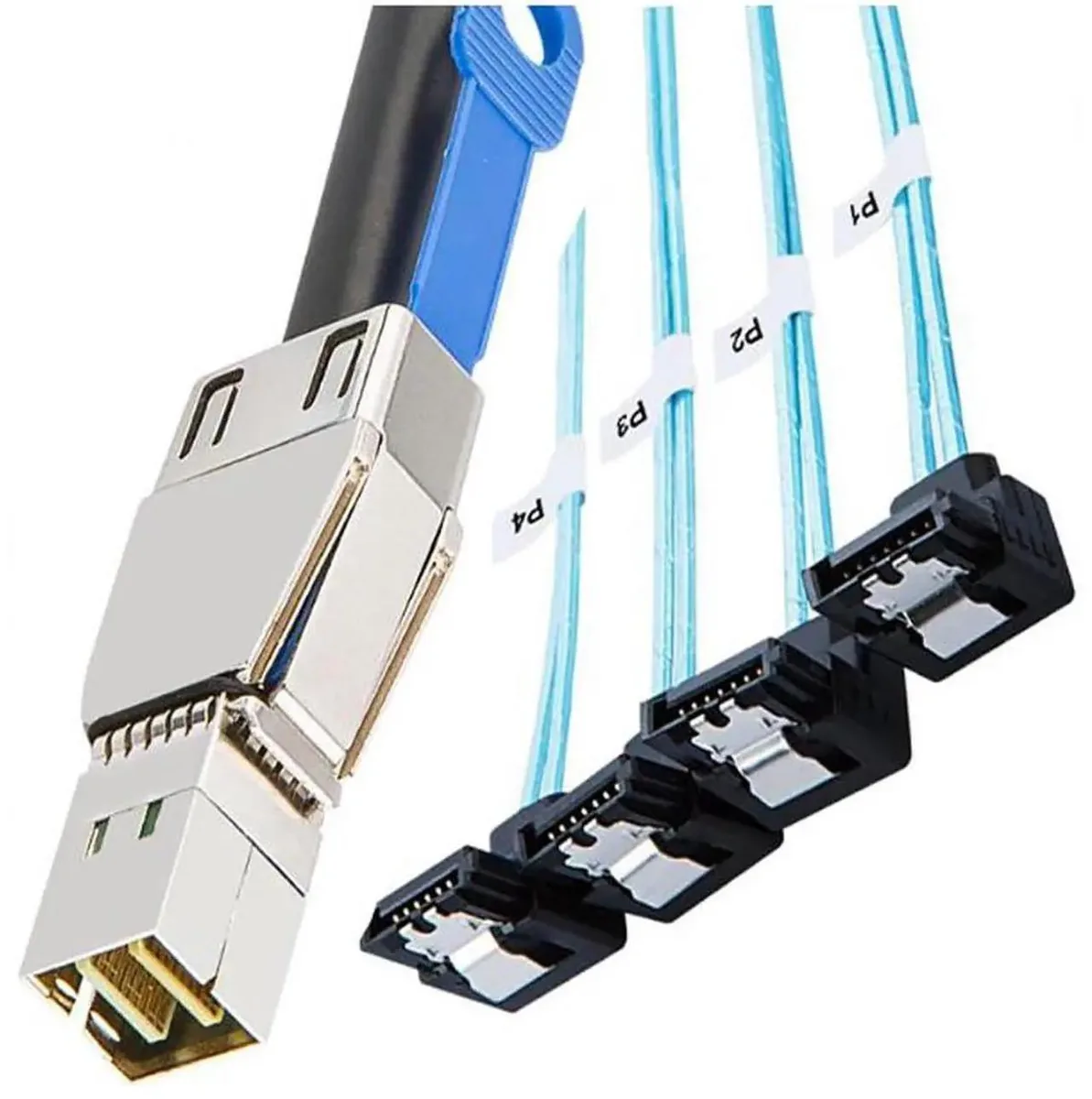 SMUGDESK SMUGDESK SFF-8644 Mini SAS HD to 4x 7Pin SATA 90° Cable 3m 6Gbps 28AWG IC Chip — product photo