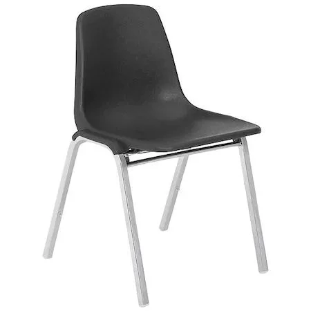 Black poly shell stack chair on chrome steel frame, unassembled, set of four