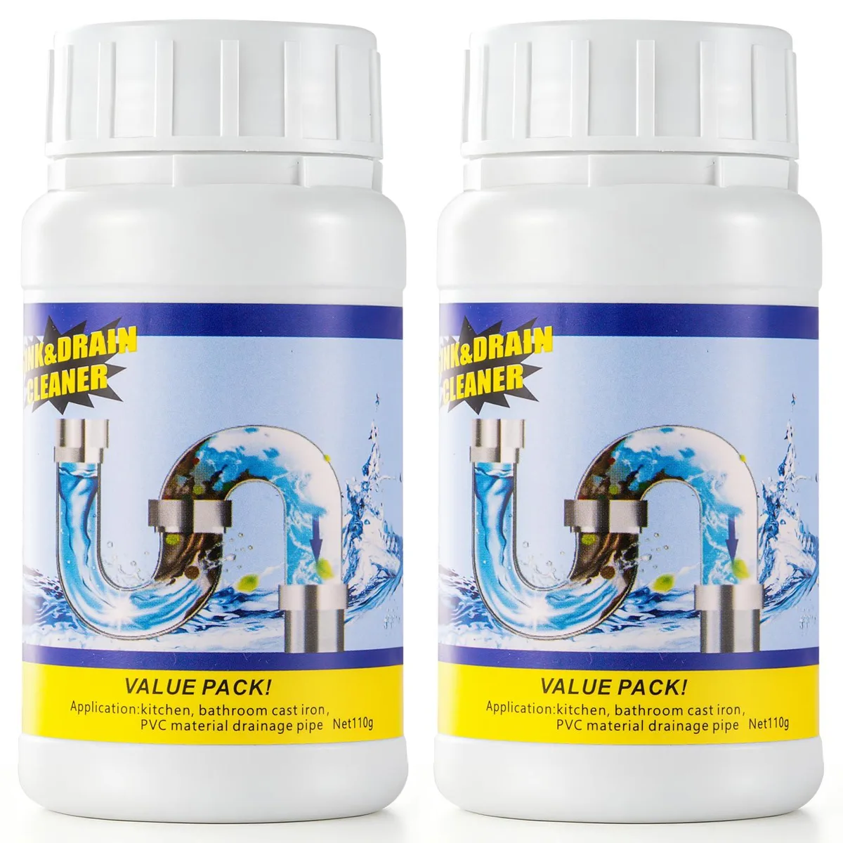 Two white 220g powder tubs on a surface