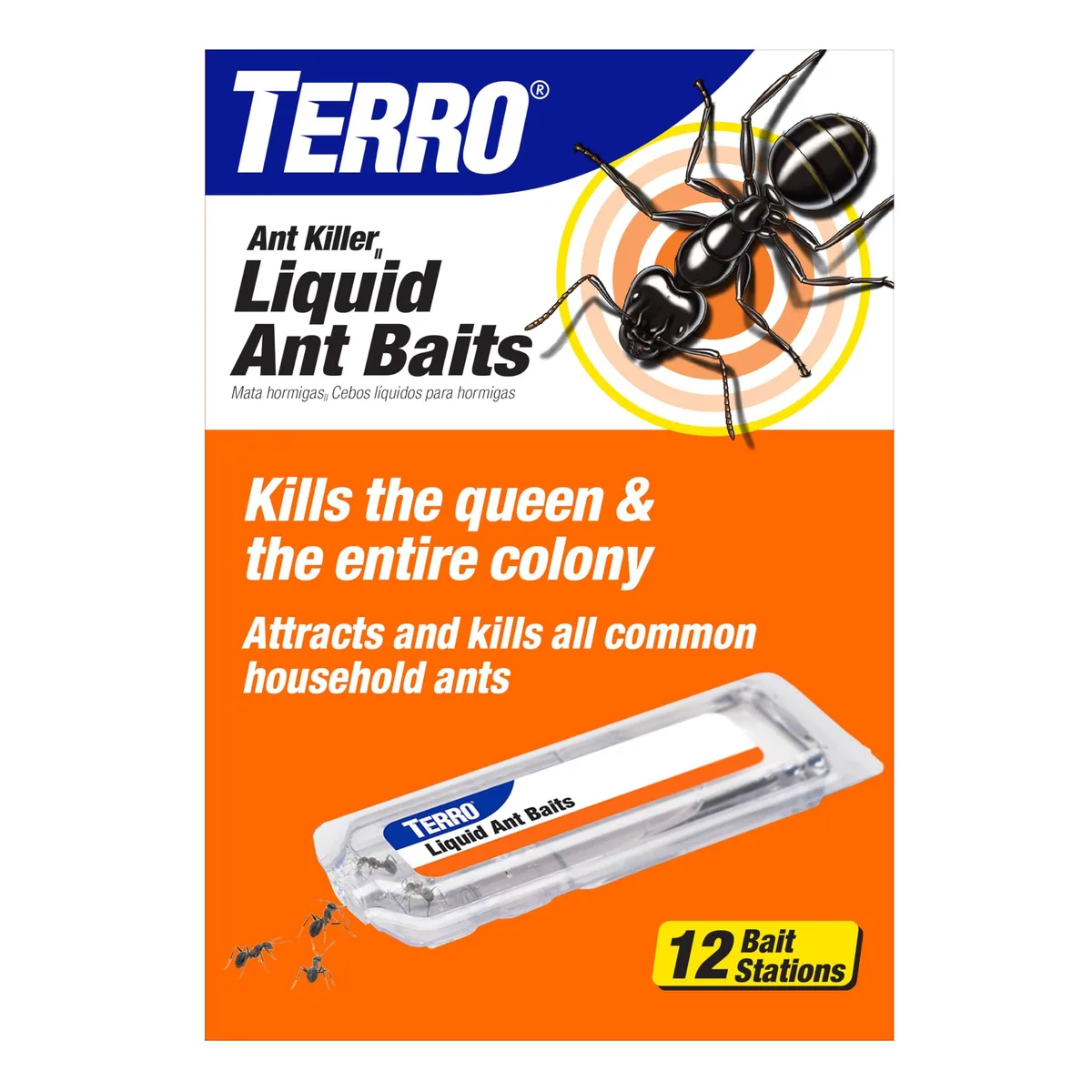 Twelve compact square bait stations in white plastic with clear lids and pull-tabs