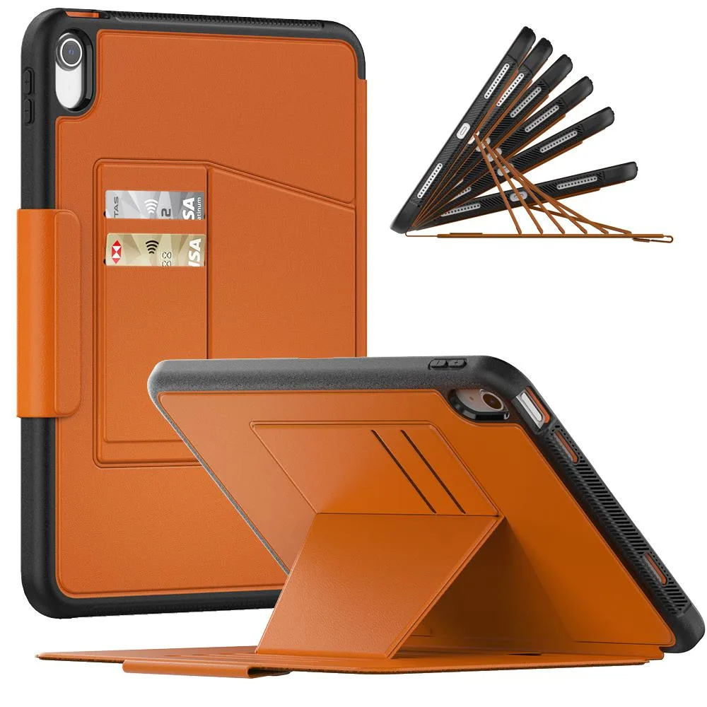 Brown magnetic stand case for 10.9 inch iPad 10th generation with kickstand and pencil holder