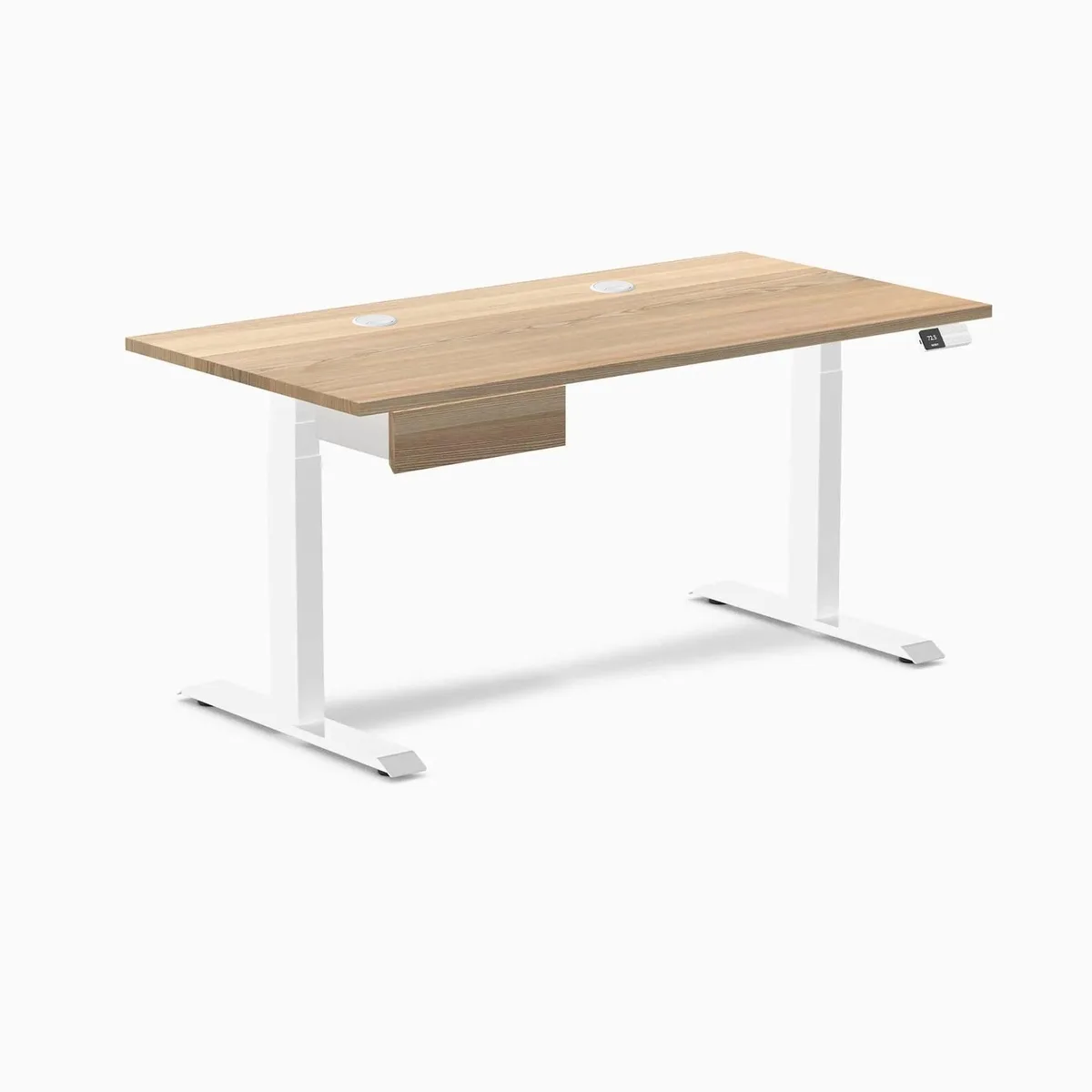 Desky Desky Dual Hardwood Standing Desk With Drawer White Ash 60 x 30 inches Grommets White Legs — product photo