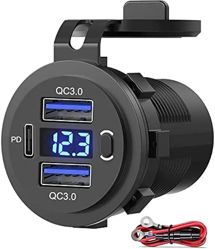 iworkmart iworkmart Dual QC 3.0 PD USB-C Car Charger Socket 12V 36W with Voltmeter Switch — product photo