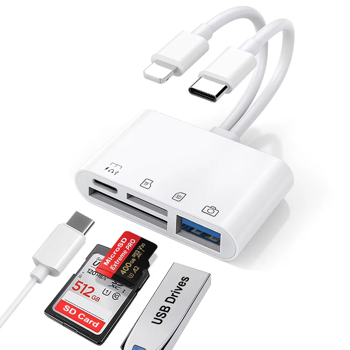  Ceotsak 4-in-1 USB-C &amp; Lightning Card Reader 14-20MB/s — product photo
