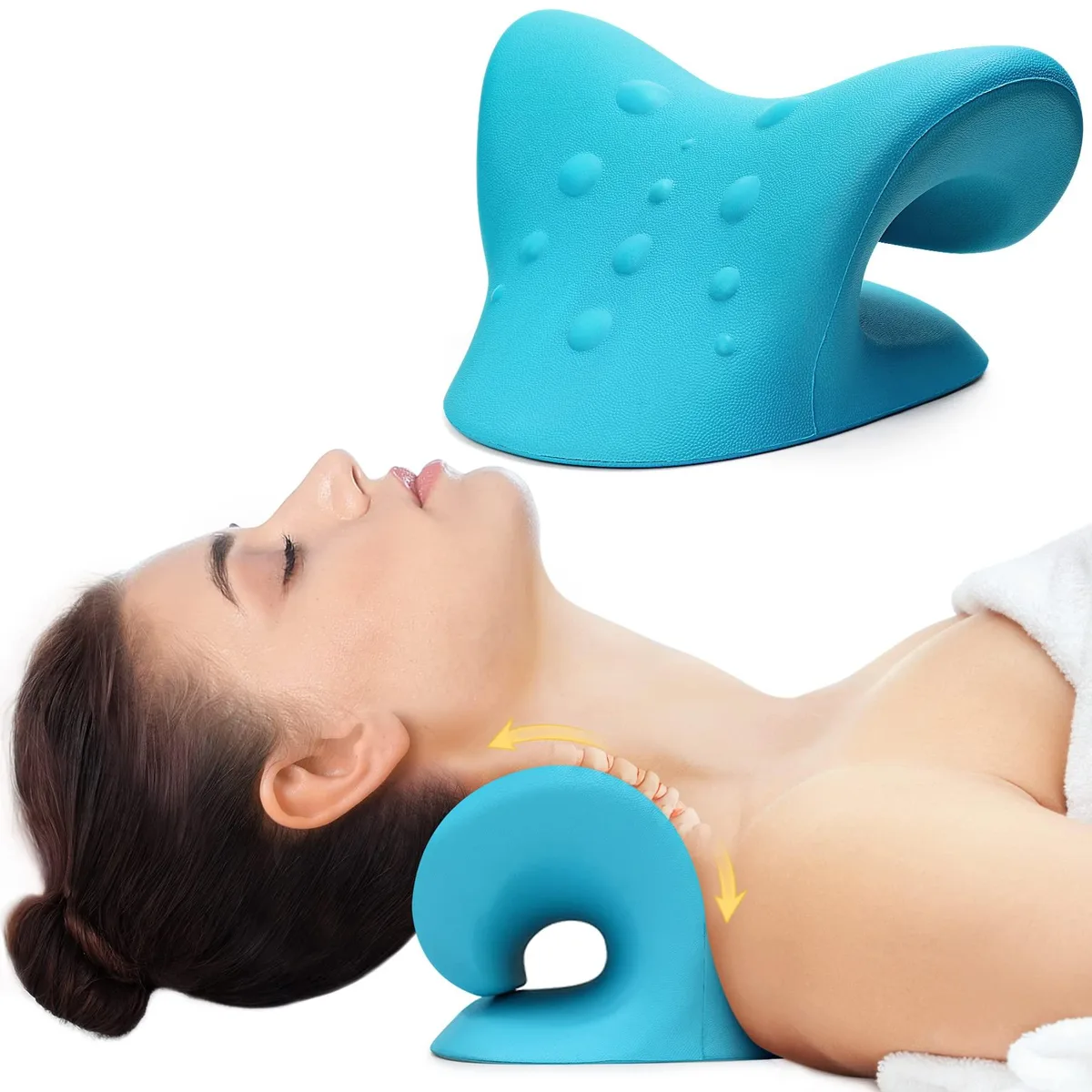 Black cervical traction pillow with C-curve design and 12 pressure points, small size, pack of 10