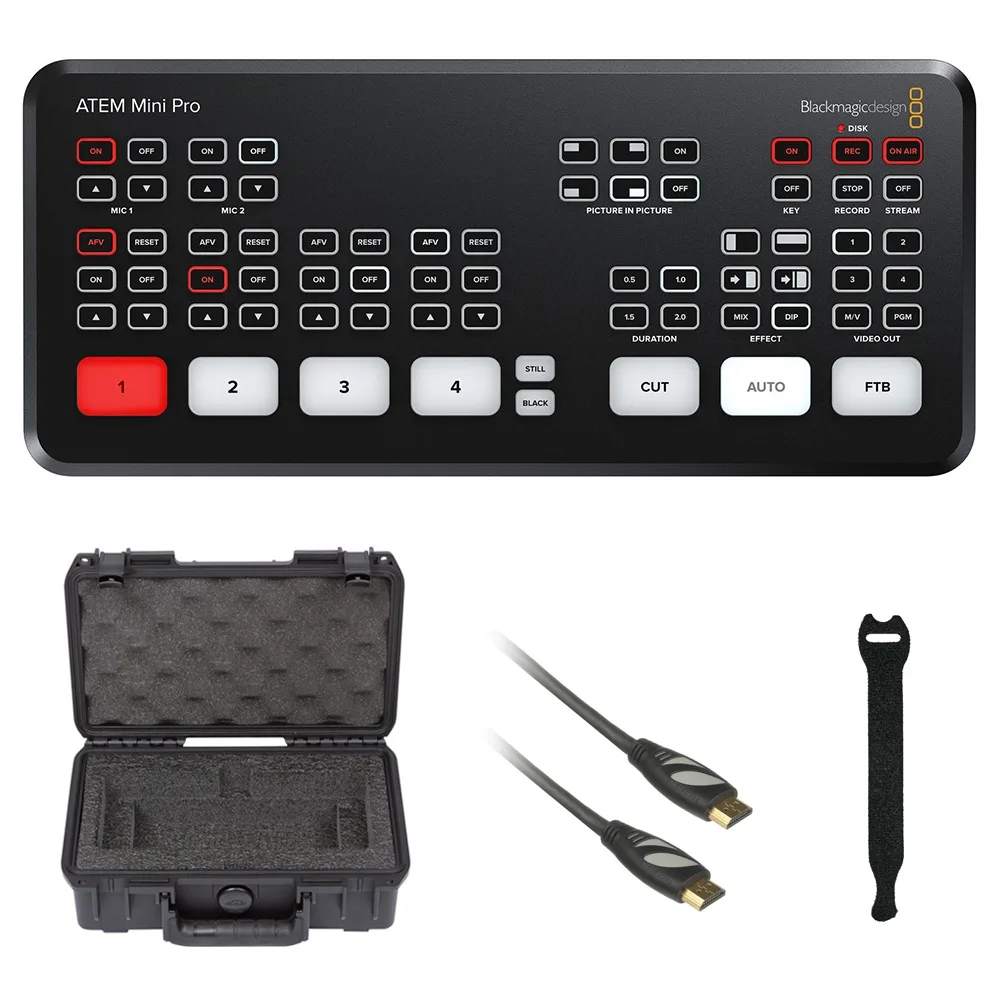 Blackmagic Design Pty. Ltd. Blackmagic Design ATEM Mini Pro HDMI Switcher Bundle, 1080p, 10-Pack Straps, SKB Case, Cable — product photo