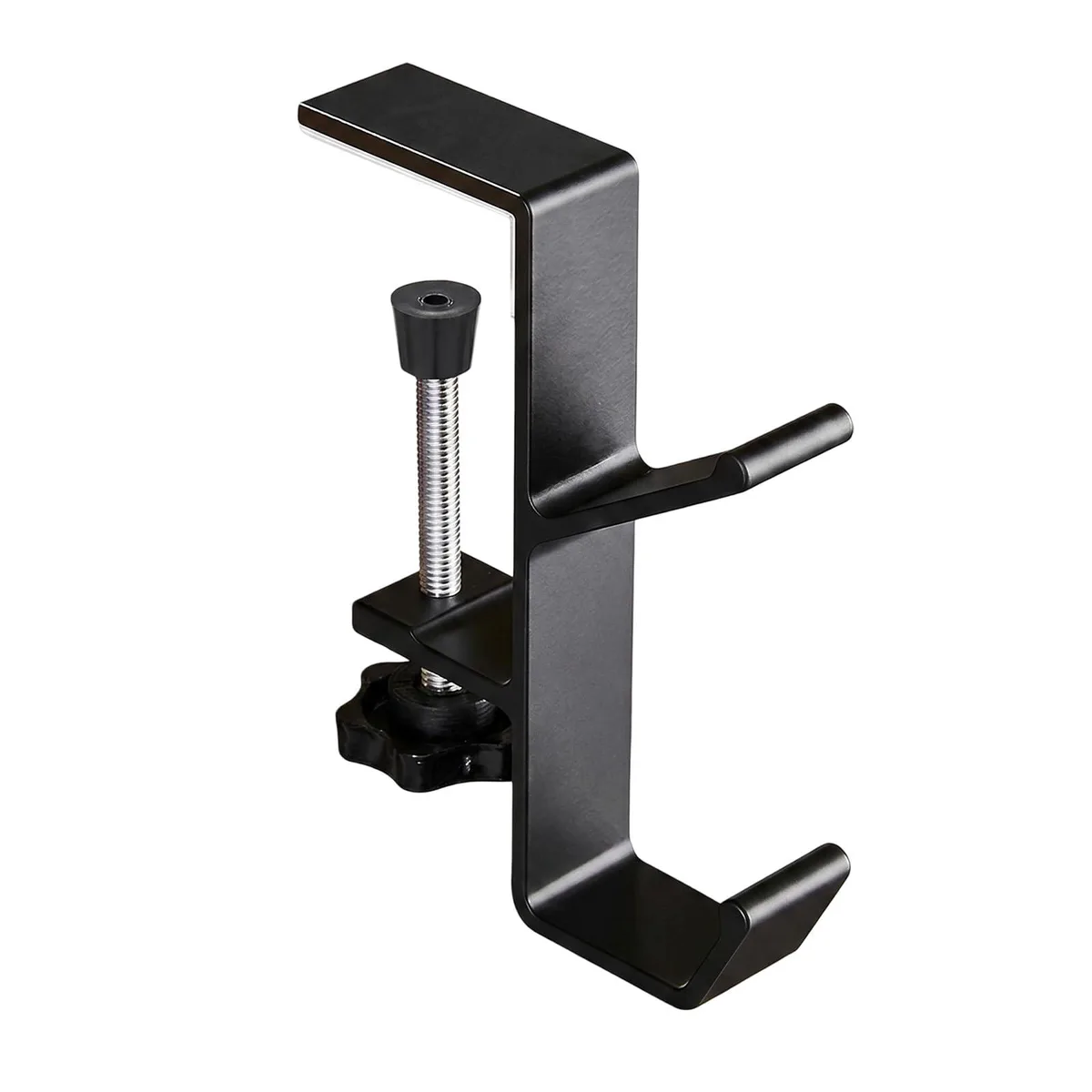 Matte black aluminium double hook with adjustable desk clamp