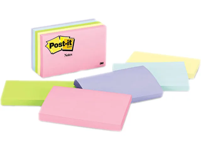 Post-it Post-it 655-AST sticky notes, 5 pastel pads, 100 sheets each — product photo