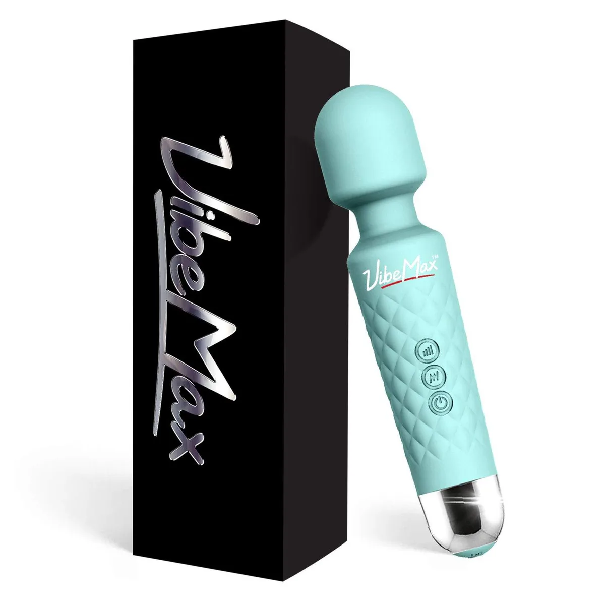 Turquoise cylindrical rechargeable massager with smooth silicone finish