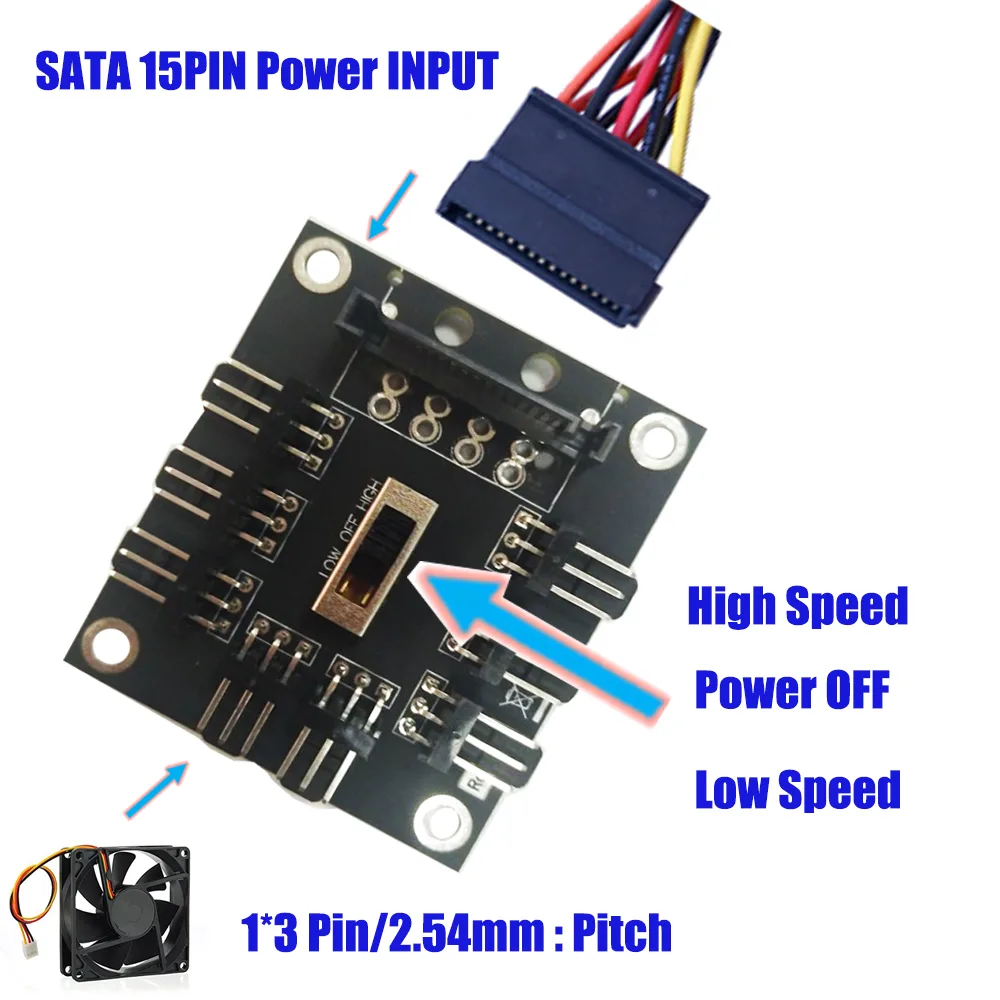 Shenzhen ZYX Science &amp; Technology Co Shenzhen ZYX Science &amp; Technology Co 8-Way 12V 3pin Fan Hub SATA 15-Pin Cable — product photo