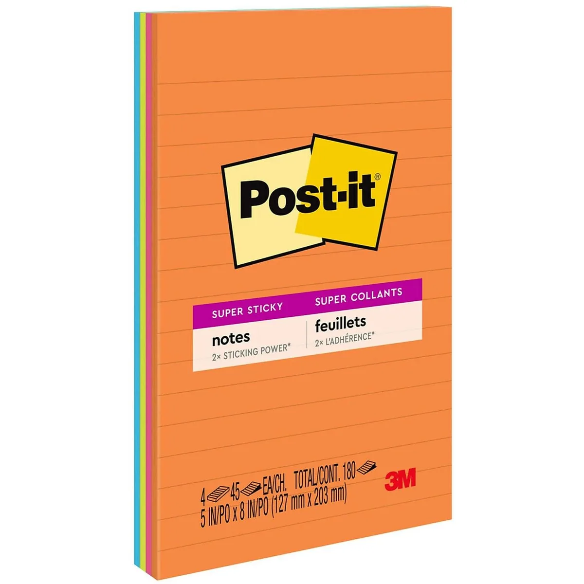 Post-it Notes Super Sticky Post-it Notes Super Sticky 5845SSUC Lined 5x8 45-Sheet 4/Pack Rio de Janeiro Colors — product photo