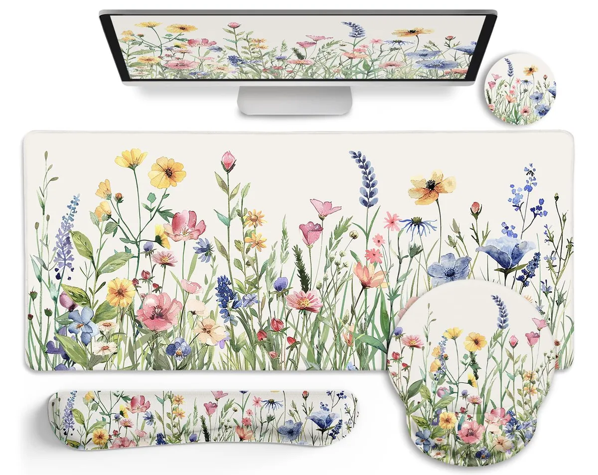  LIMKRIAN J-MOUA174 Wild Flower XXL desk mat set 35.4×15.7×0.1 in — product photo