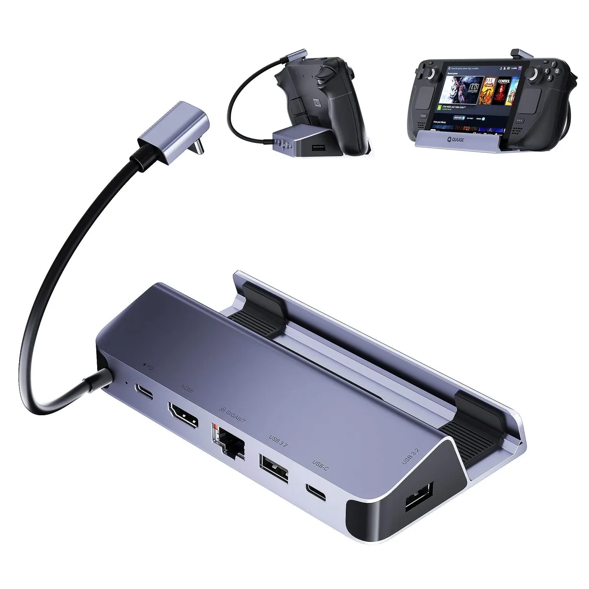 QUUGE 6-in-1 Steam Deck Docking Station HDMI 4K60Hz 1000Mbps Ethernet 100W PD — product photo