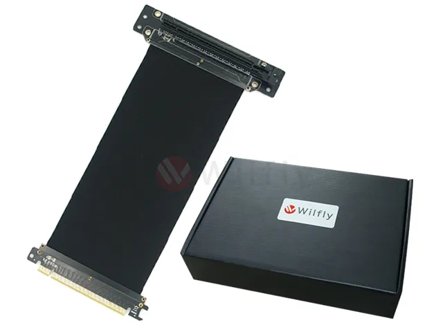 Black 200mm PCI-E 3.0 x16 right-angled riser cable with 90-degree female connector