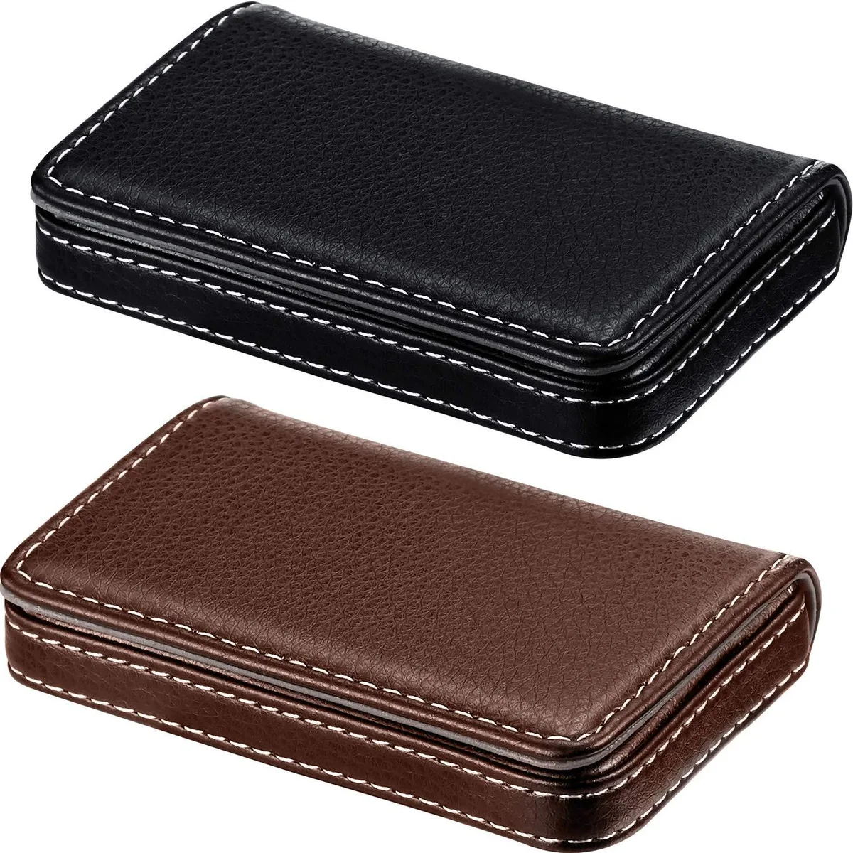 Outus Business Card Holder 2-Pack Black Coffee PU Leather Magnetic 25-30 Cards — product photo