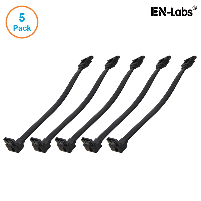 EN-Labs EN-Labs 5PKSATAIII15CMBK90 5-pack SATA 3.0 cable 6" straight to 90° black locking latch — product photo