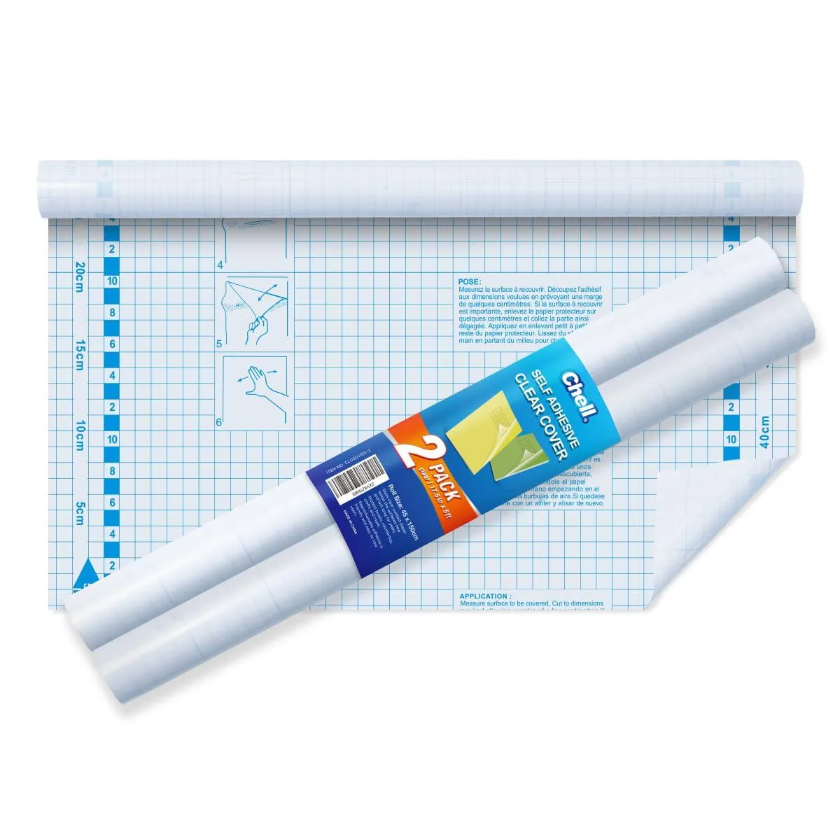 Two clear adhesive vinyl rolls 17.5in wide 5ft long with grid lines on backing