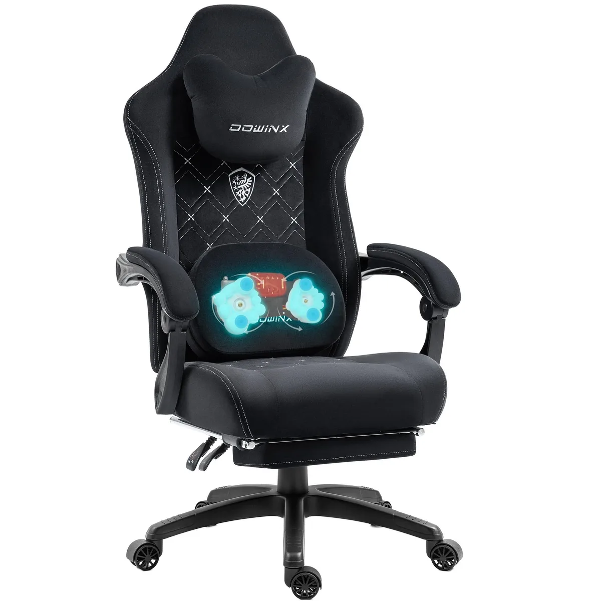 Dowinx Dowinx LS-MB38 Gaming Chair Black Fabric 90-135° 350lb Massage Footrest — product photo
