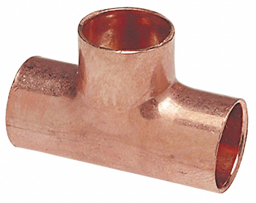 Copper reducing tee with three sweat cup connections