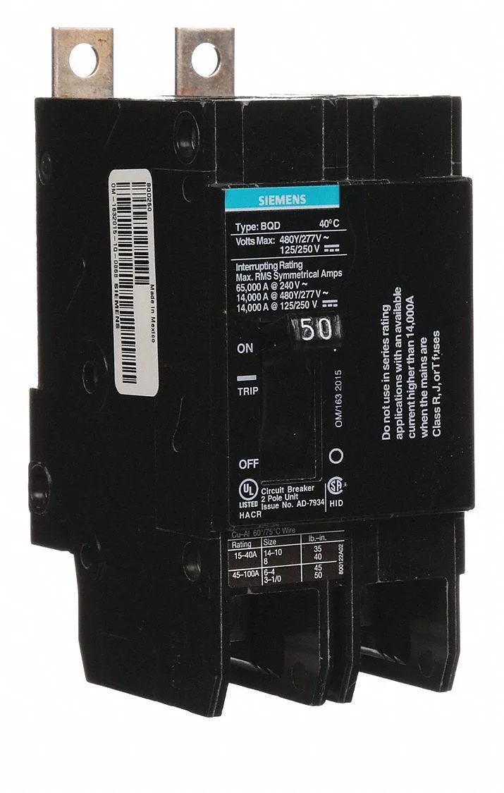 SIEMENS SIEMENS BQD250 Miniature Circuit Breaker 50A 2 Pole 480V AC — product photo