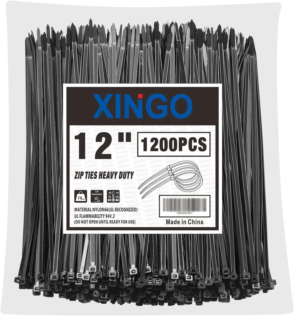 Ennovor Ennovor 12 inch black zip ties 1200 pcs 75 lbs tensile strength — product photo