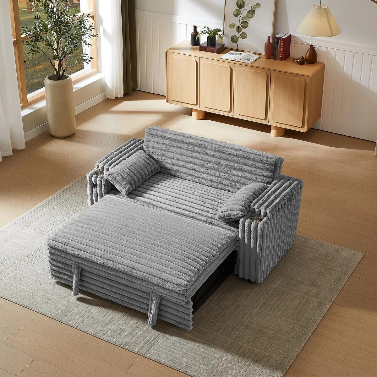 tuphen tuphen Light Grey Corduroy Sofa Bed with Pull Out Bed — product photo