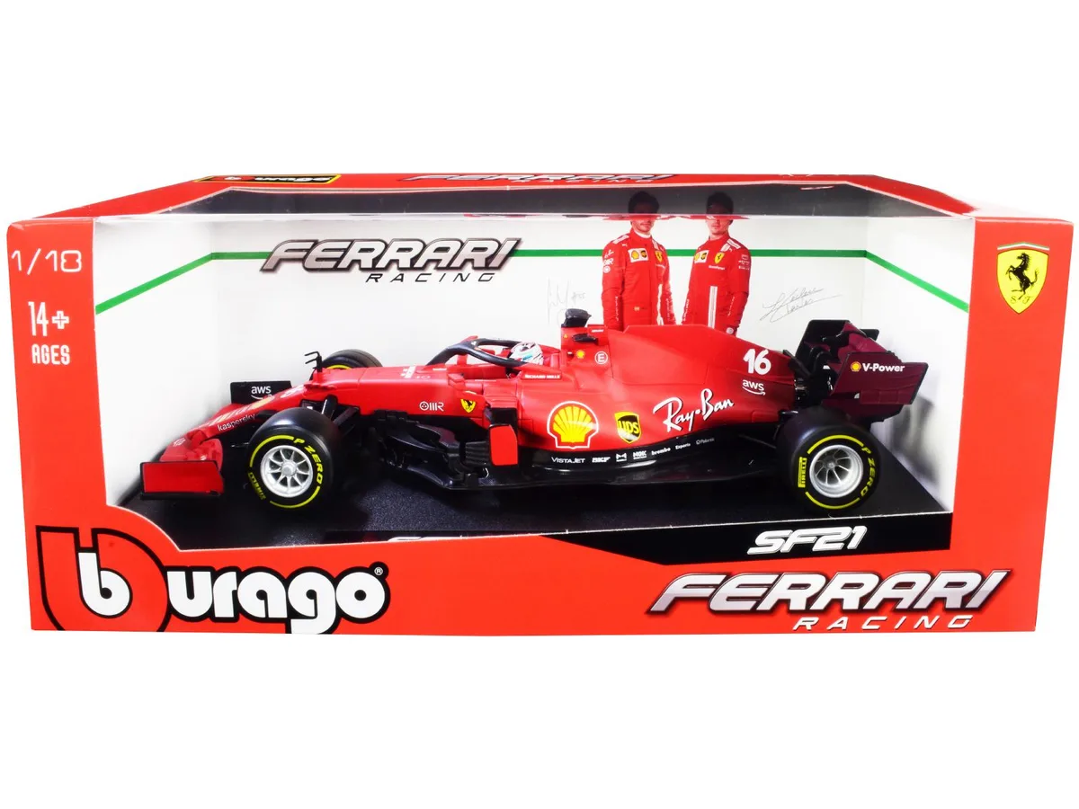 BBURAGO BBURAGO Ferrari SF21 #16 Charles Leclerc 1/18 Diecast Model Car — product photo
