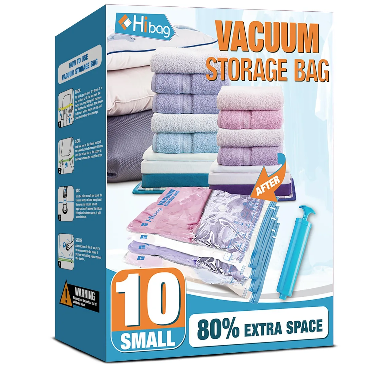Ten transparent nylon vacuum storage bags with hand pump, small size 7.9 by 9.6 inches