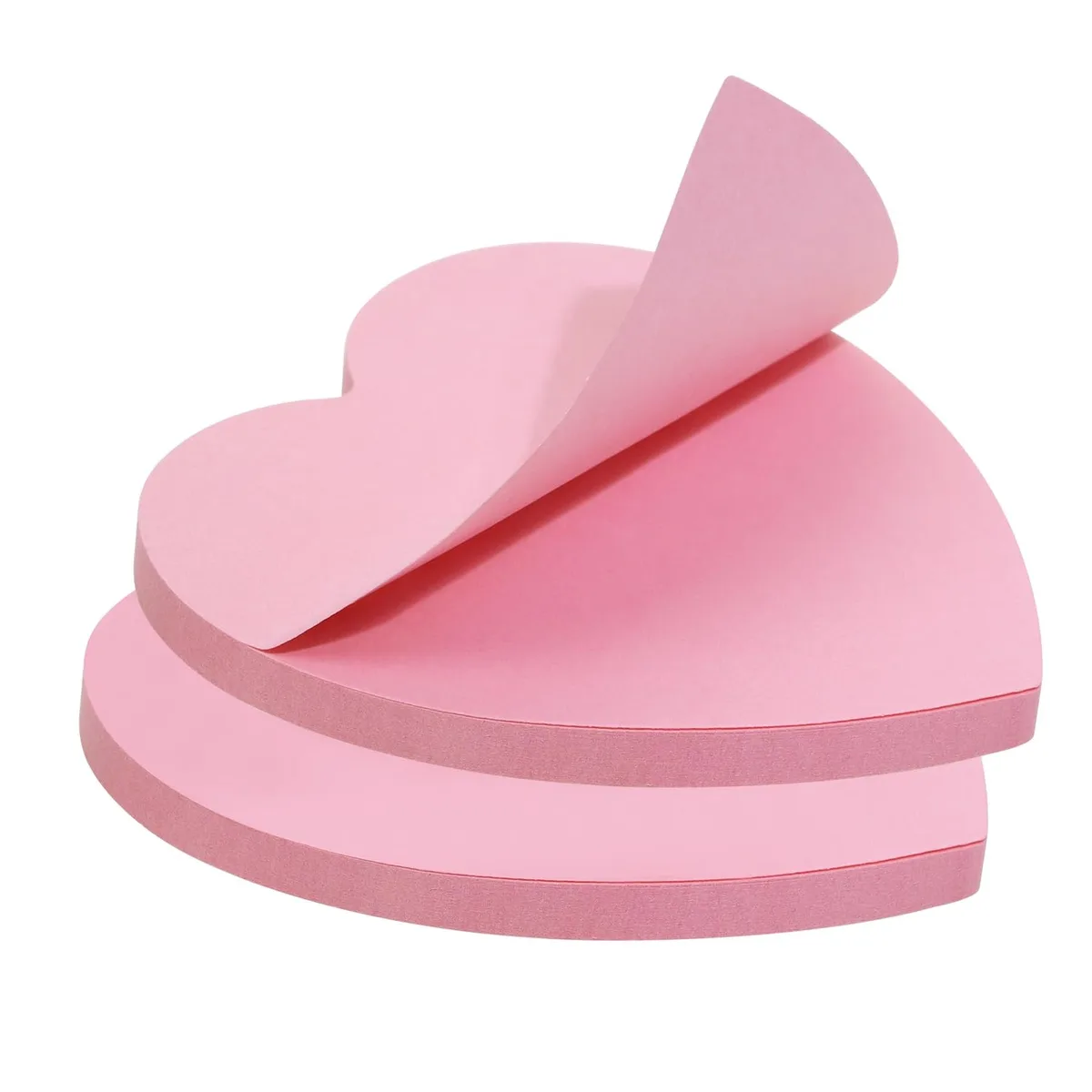 Heart-shaped pink sticky notes pad, 100 sheets, 7 by 6.8 cm