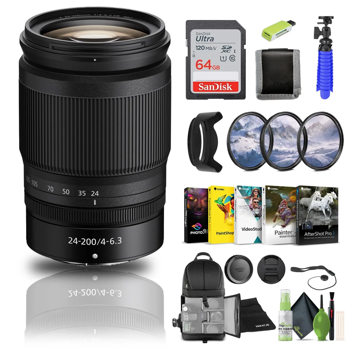 Nikon Inc Nikon NIKKOR Z 24-200mm f/4-6.3 VR camera lens bundle — product photo