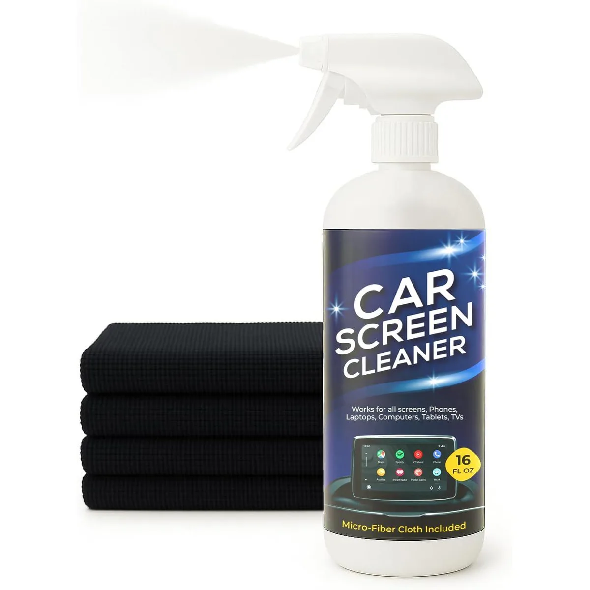 Blue 16oz screen cleaning kit with spray bottle and microfibre cloth