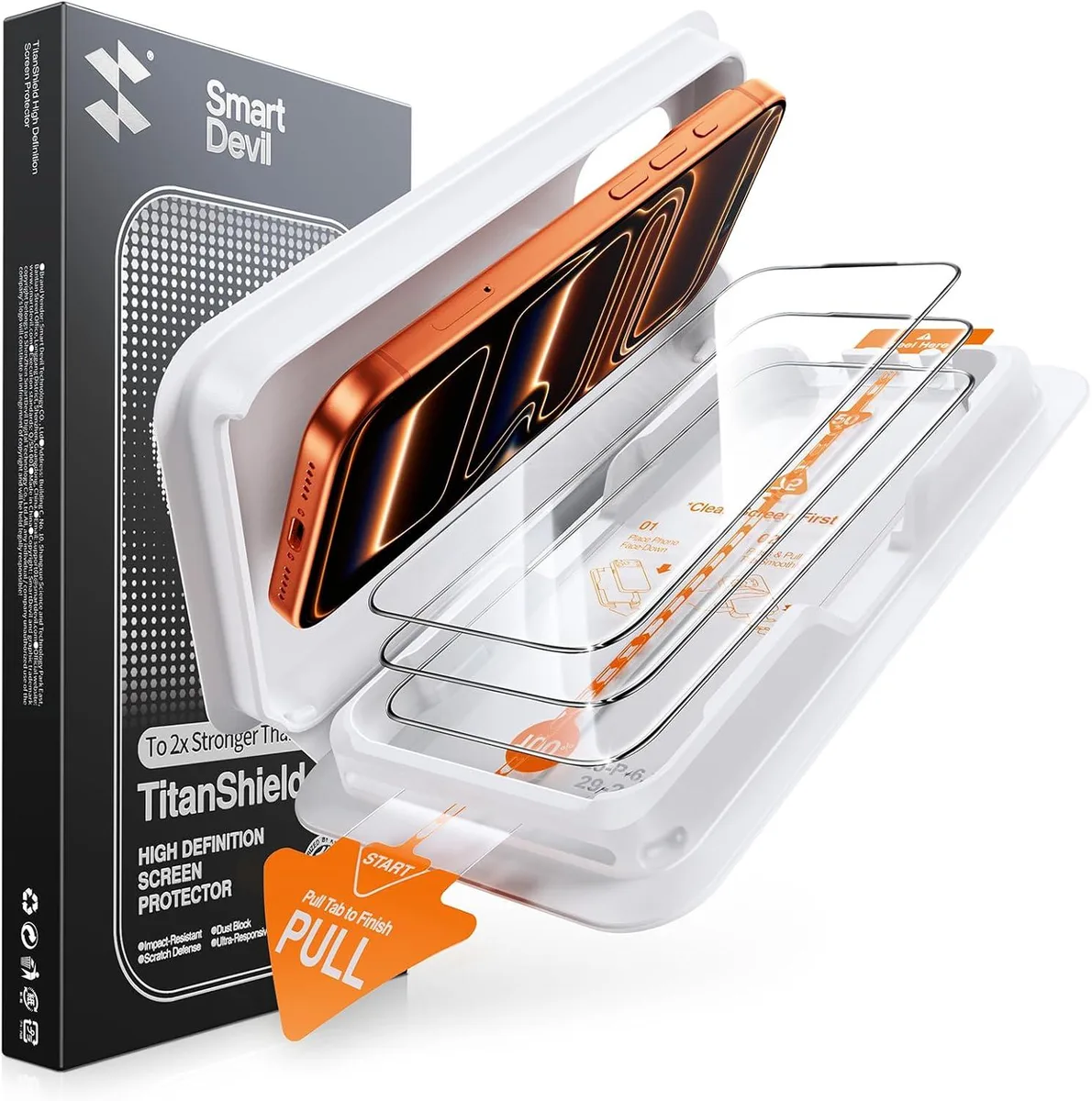 Three screen protectors in a box with installation tool
