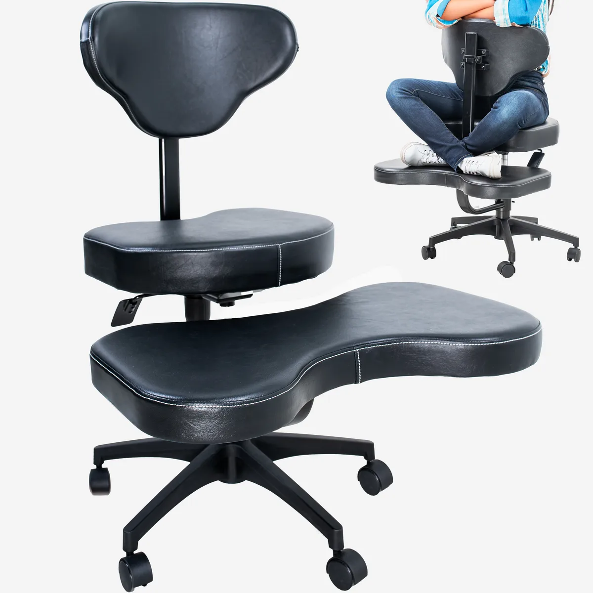 VIVO VIVO Black Cross-Legged Chair with Wheels CHAIR-CL03B — product photo