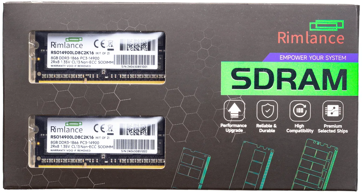 RIMLANCE RIMLANCE 16GB (2x8GB) DDR3 1866MHz CL13 1.35V 204-Pin SODIMM Dual Channel Kit — product photo