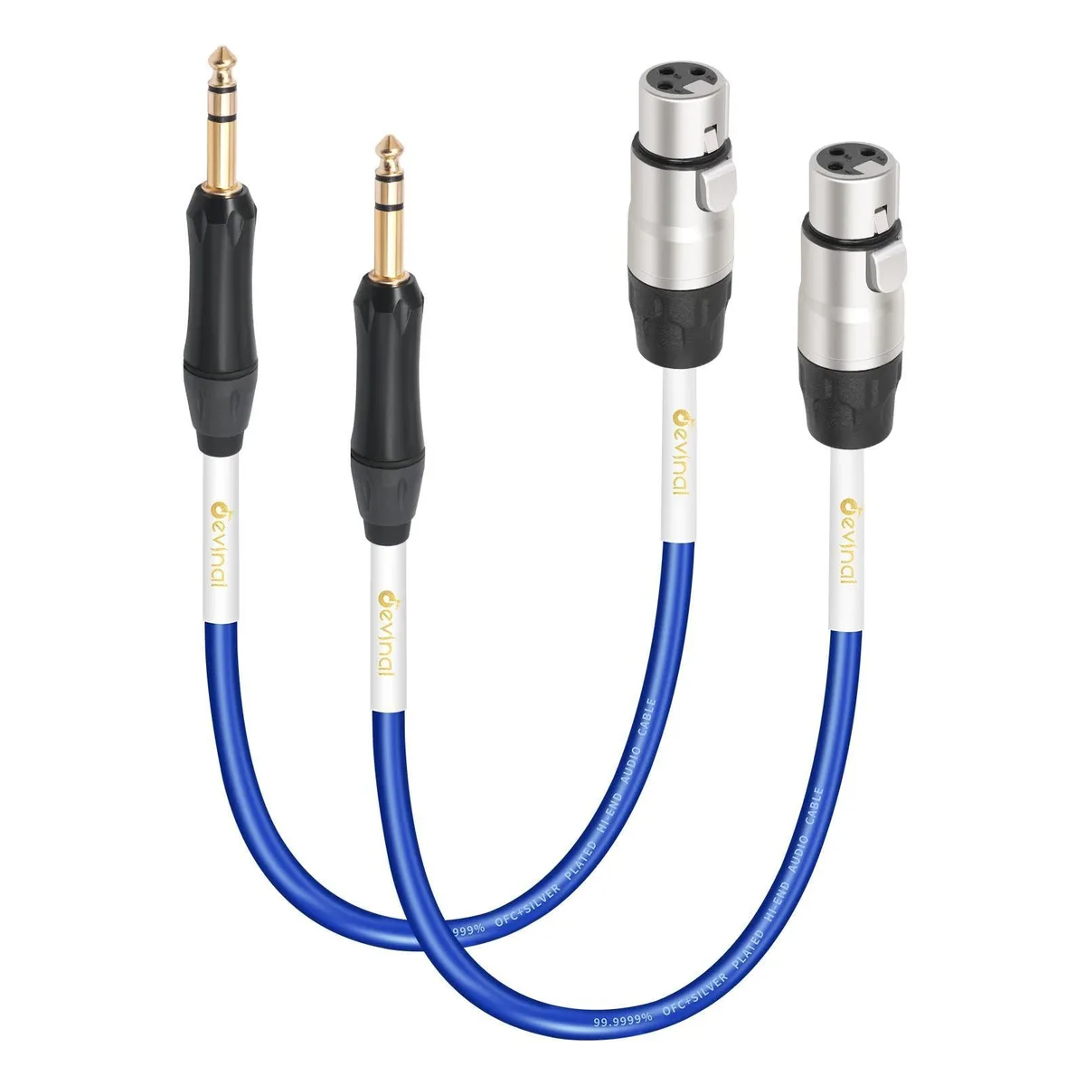  Devinal XLR Female to 1/4 inch TRS Cable 20 AWG 1ft 2pack — product photo