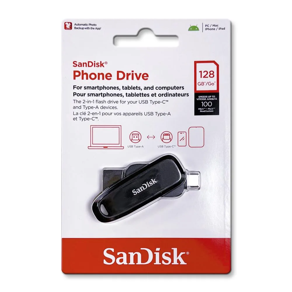 SanDisk SanDisk Phone Drive 128GB USB 3.2 Gen 1 Dual Connector Black — product photo