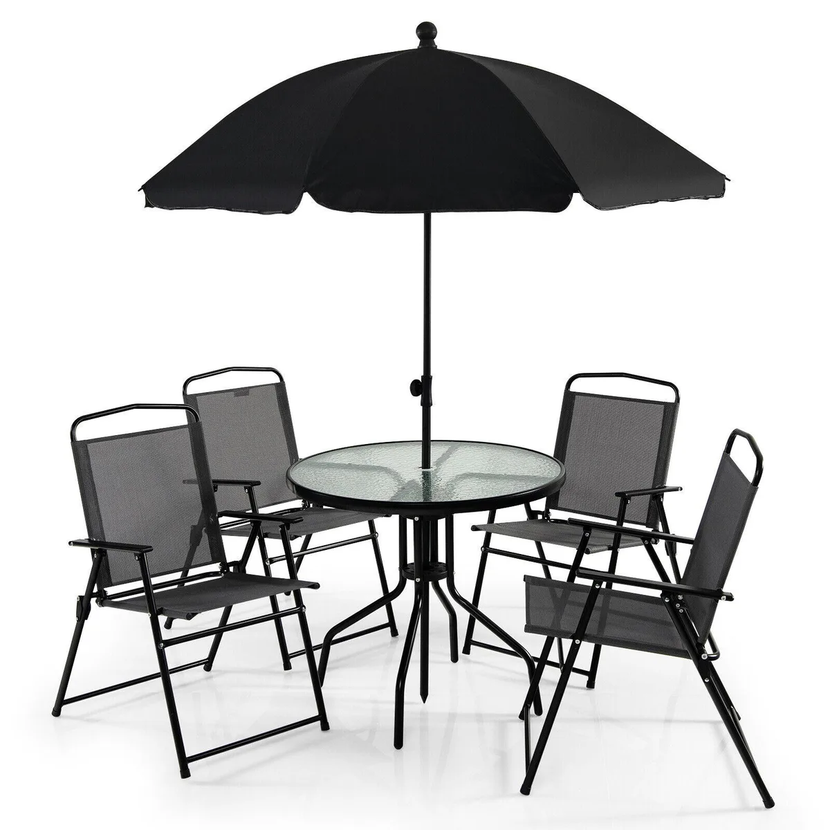SlickBlue SlickBlue 6-Piece Patio Dining Set Grey 71" Umbrella 45° Tilt — product photo