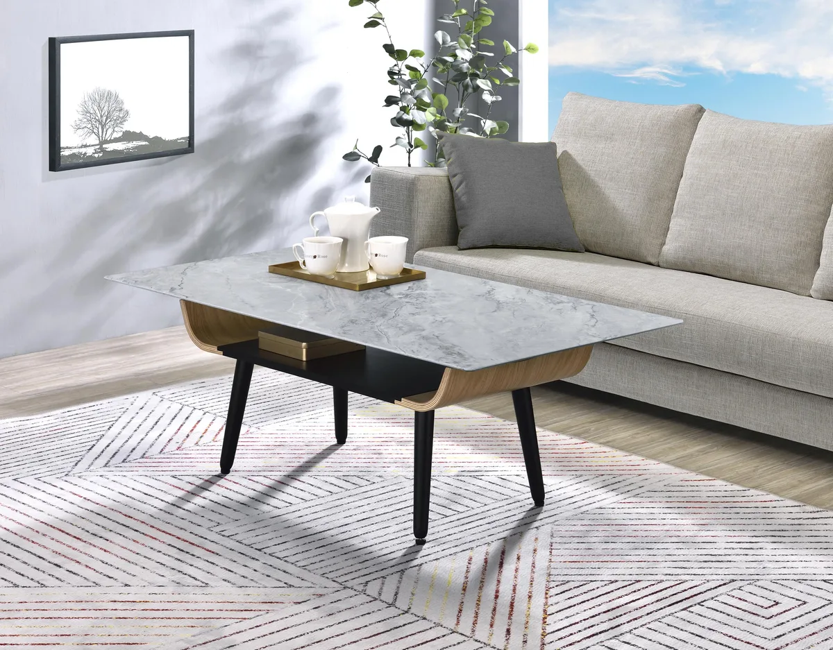tuphen tuphen Landon 47" occasional table glass gray marble texture top bent wood — product photo