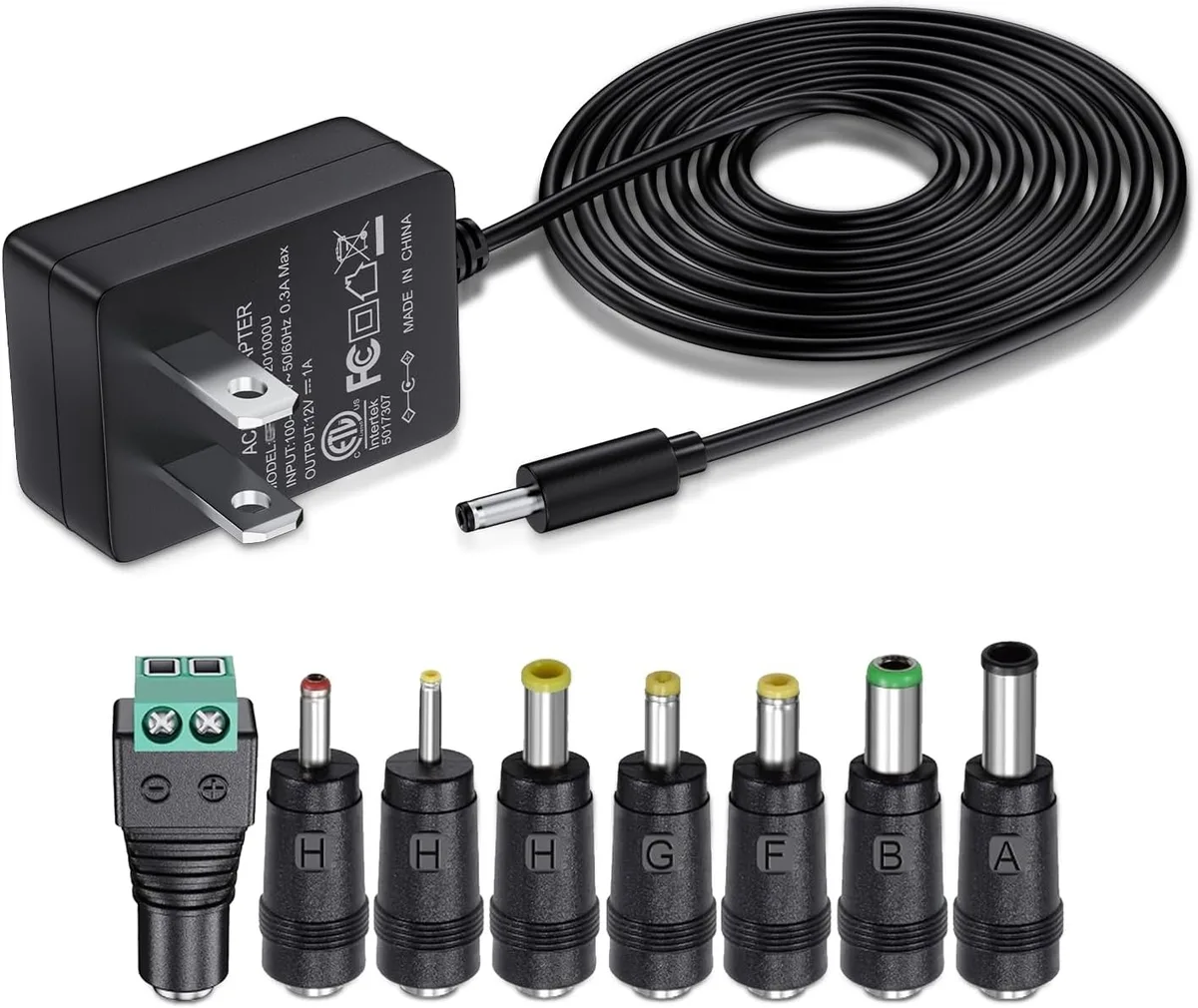 BASEUS BASEUS 12V 1A AC Adapter 8 Tips US Plug 5FT Cord — product photo