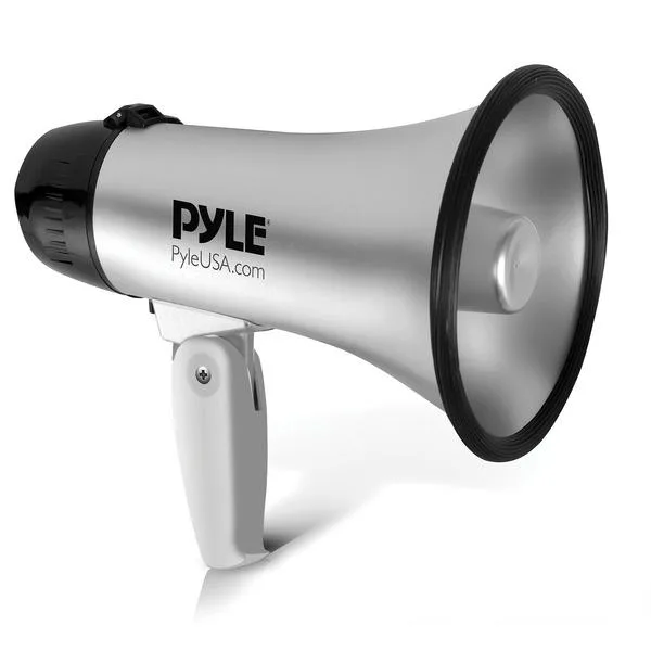 Silver Pyle megaphone speaker, compact handheld design