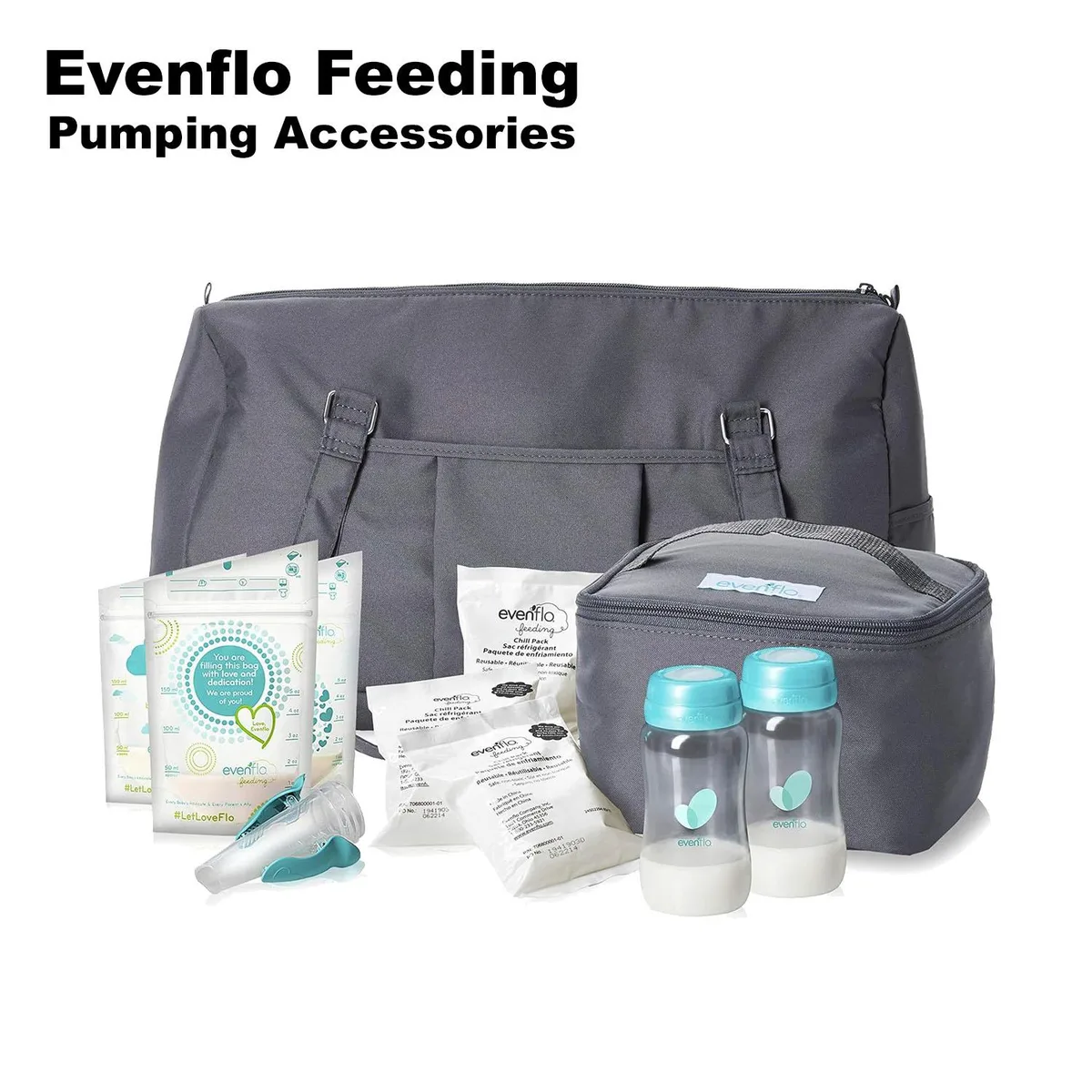Grey silicone feeding pump accessories set with storage bottles and replacement parts