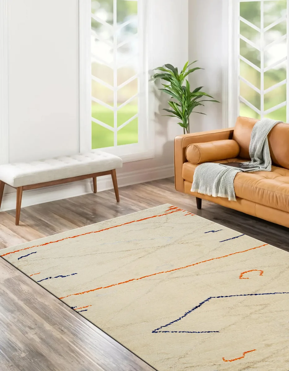 EORC EORC Hand Knotted Wool Beige Geometric Area Rug 6' x 9 — product photo