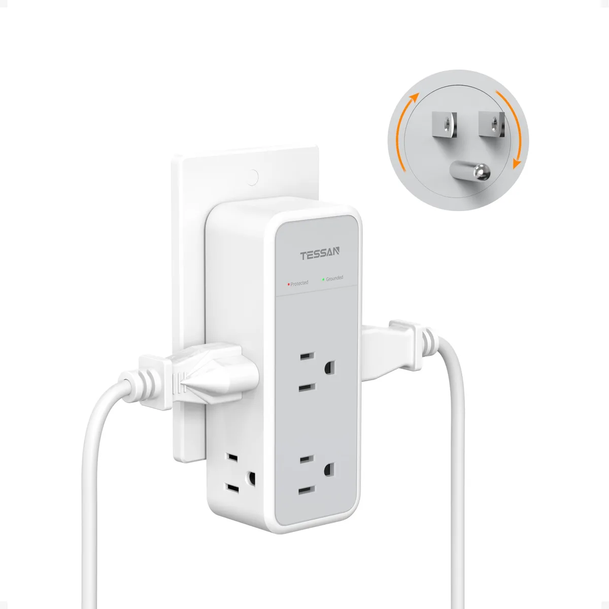 TESSAN 6 AC Outlet Extender 360° Rotating Plug 1875W 1800J Surge Protector 1.02in Spacing — product photo