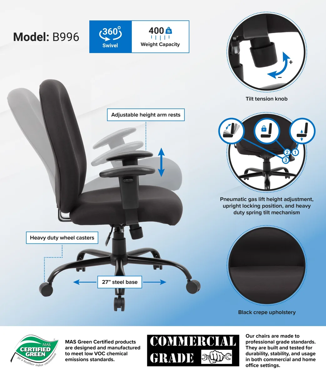 BOSS Office Products BOSS Office Products B996 office chair 400 lb capacity — product photo