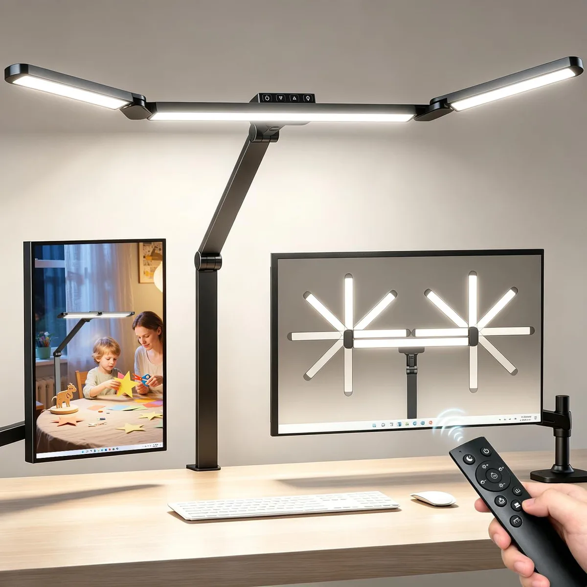 DNBeffulgent DNBeffulgent TT-789 33.4" 3-Head LED Desk Lamp with Clamp — product photo