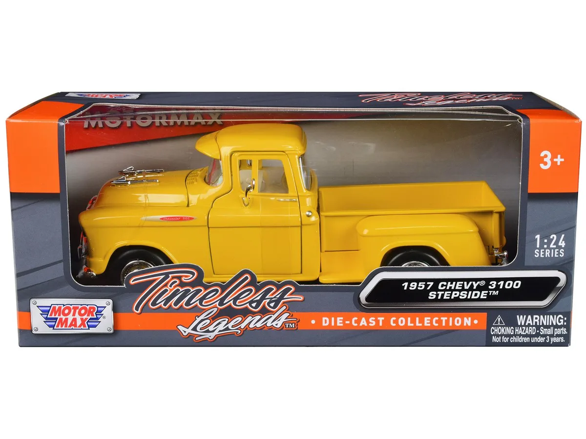 MOTORMAX MOTORMAX 1957 Chevrolet 3100 Stepside Pickup Truck Yellow "Timeless Legends" 1/24 Diecast Hobby Collectible — product photo