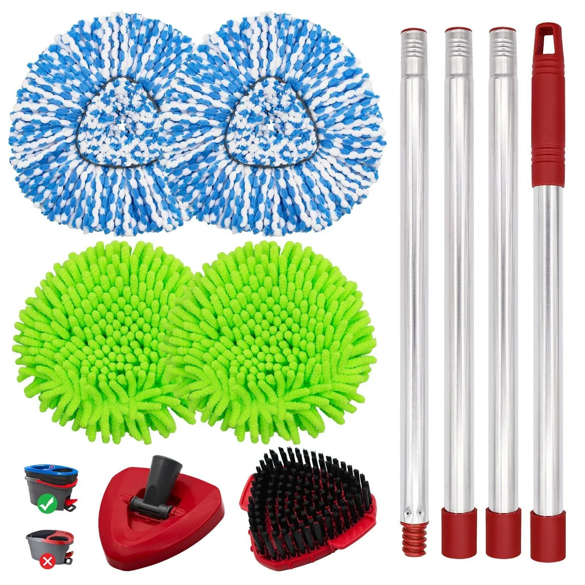  O-Cedar RinseClean 2 Tank Spin Mop System Refill Set with Handle, Scrub Brush and Base — product photo